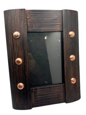 Handcrafted Rustic Wood Photo Frame Walnut Finish Studded Vintage Woodsy Cabin